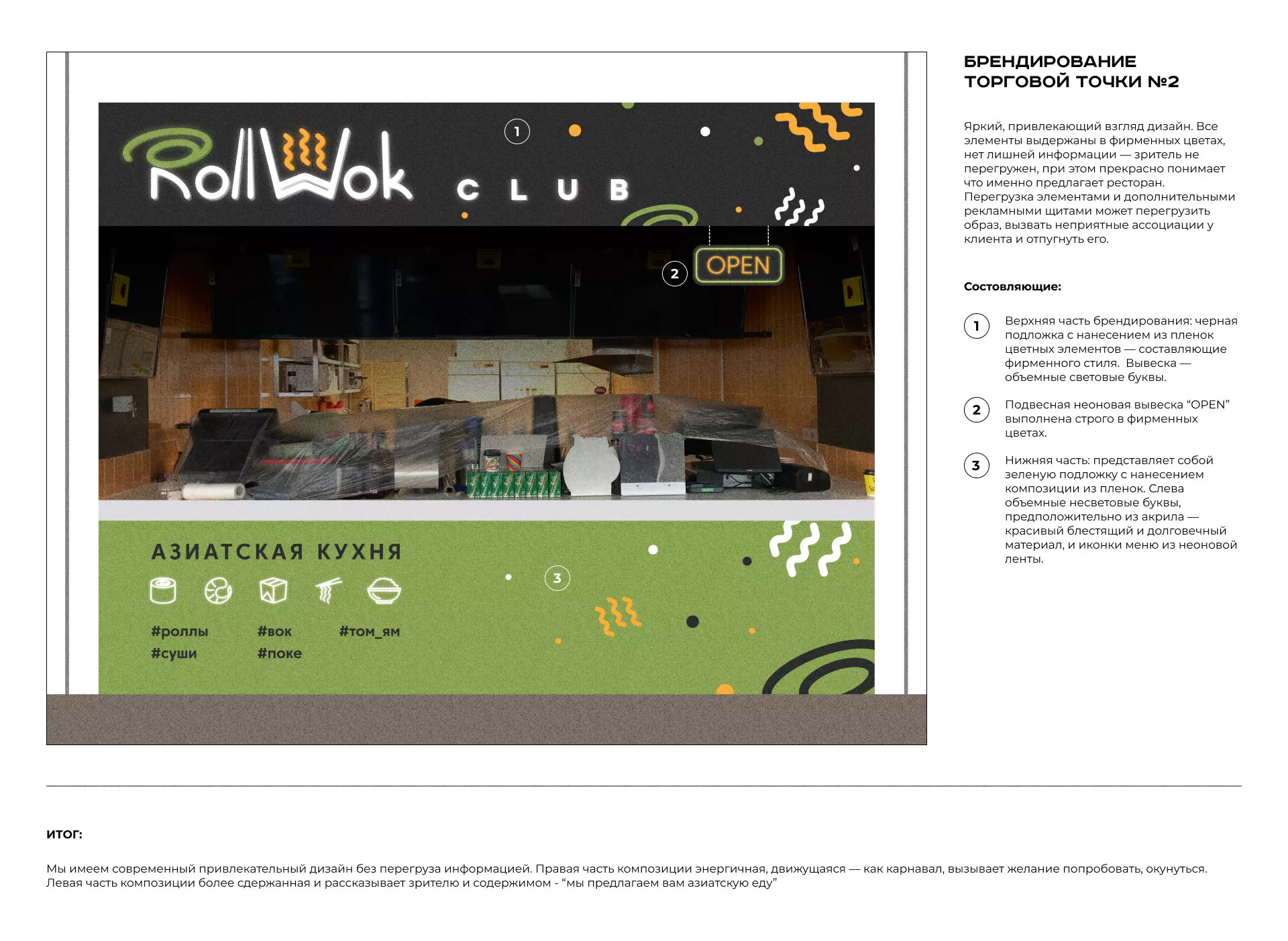 Брендирование торговых точек суши-бара «Roll Wok Club» в Чкаловском