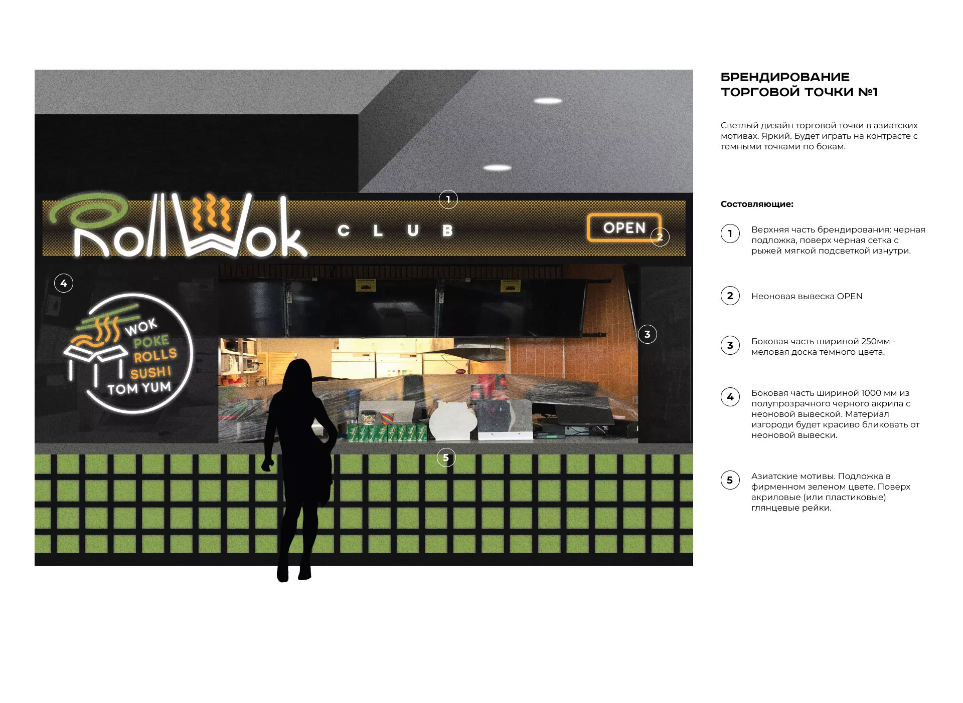 Брендирование торговых точек суши-бара «Roll Wok Club» в Чкаловском